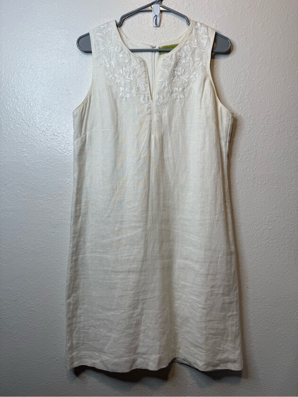 Sigrid Olsen Signature White Embroidered V-Neck Sleeveless Linen Dress Size 8